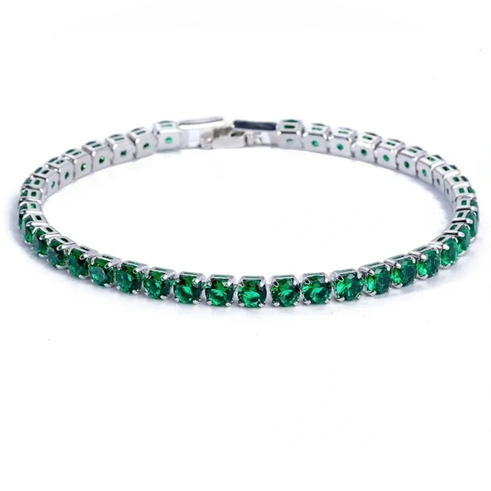 Silver and Green Tennis Bracelet - Picture 3 of 3